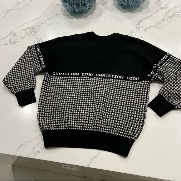 VINTAGE CHRISTIAN DIOR black houndstooth v neck pullover sweater monsieur - Picture 6 of 9